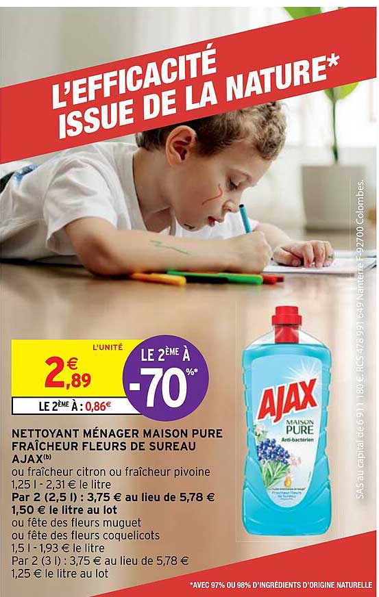 nettoyant ménager maison pure fraîcheur fleurs de sureau ajax