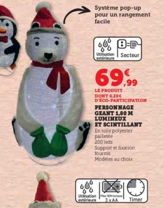 personnage géant 1,80 m lumineux et scintillant