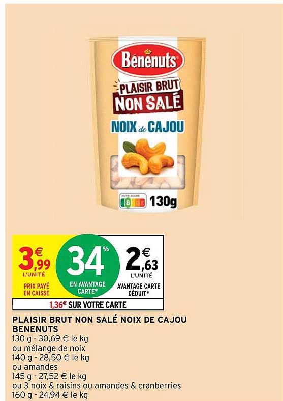 plaisir brut non salé noix de cajou benenuts