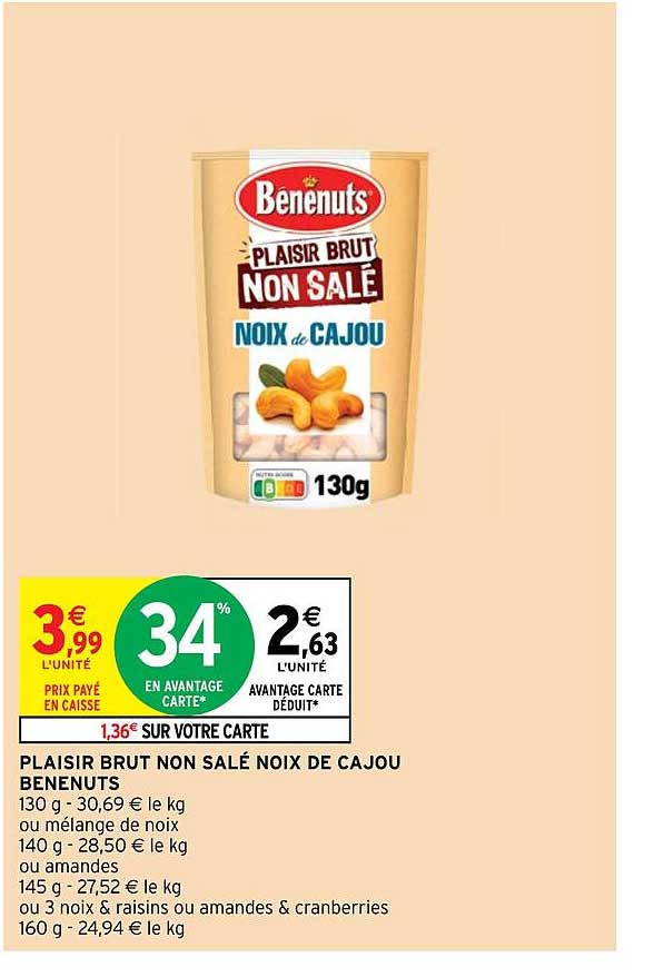 plaisir brut non salé noix de cajou benenuts