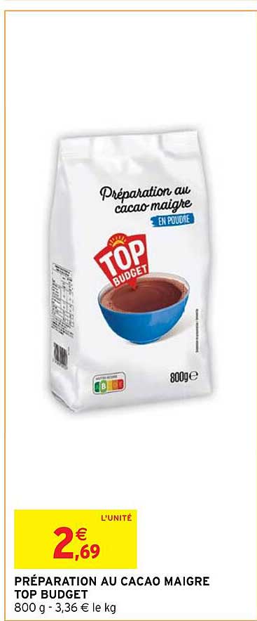 Préparation Au Cacao Maigre Top Budget