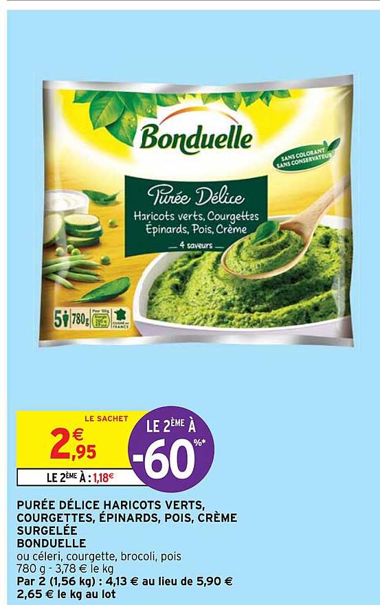 Purée Délice Haricots Verts, Courgettes, épinards, Pois, Crème Surgelée Bonduelle
