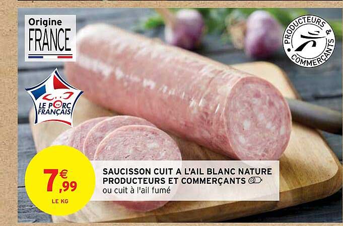 saucisson cuit à l'ail blanc nature producteurs et commerçants