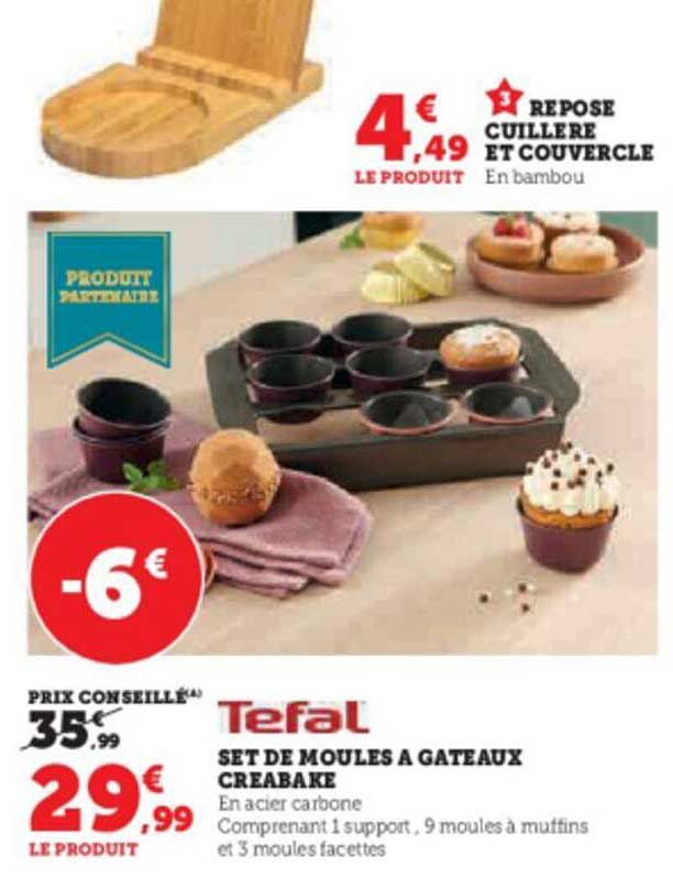 set de moules à gâteaux créabake tefal, repose cuillère et couvercle