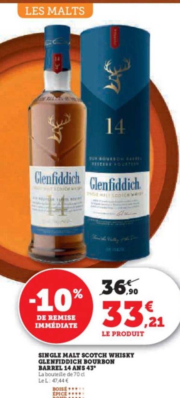 single malt scotch whisky glenfiddich bourbon barrel 14 ans 43°