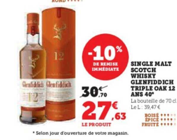 single malt scotch whisky glenfiddich triple oak 12 ans 40°