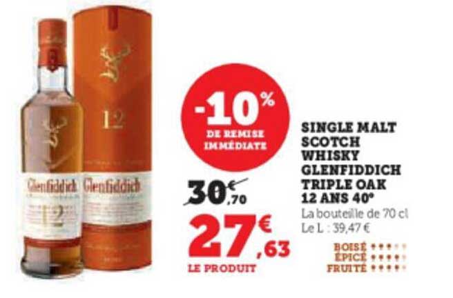 single malt scotch whisky glenfiddich triple oak 12 ans 40°