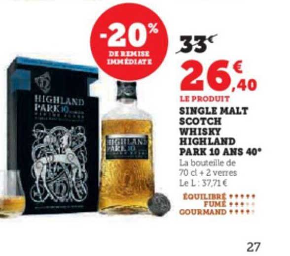 single malt scotch whisky highland park 10 ans 40°