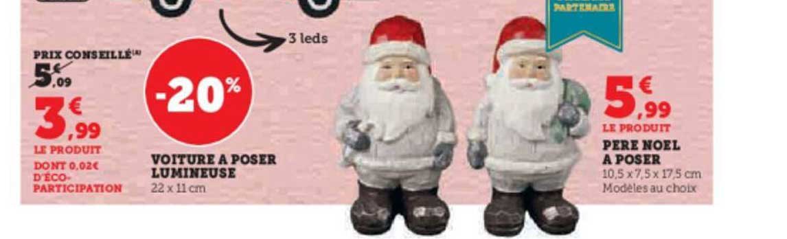 voiture à poser lumineuse, père noël à poser