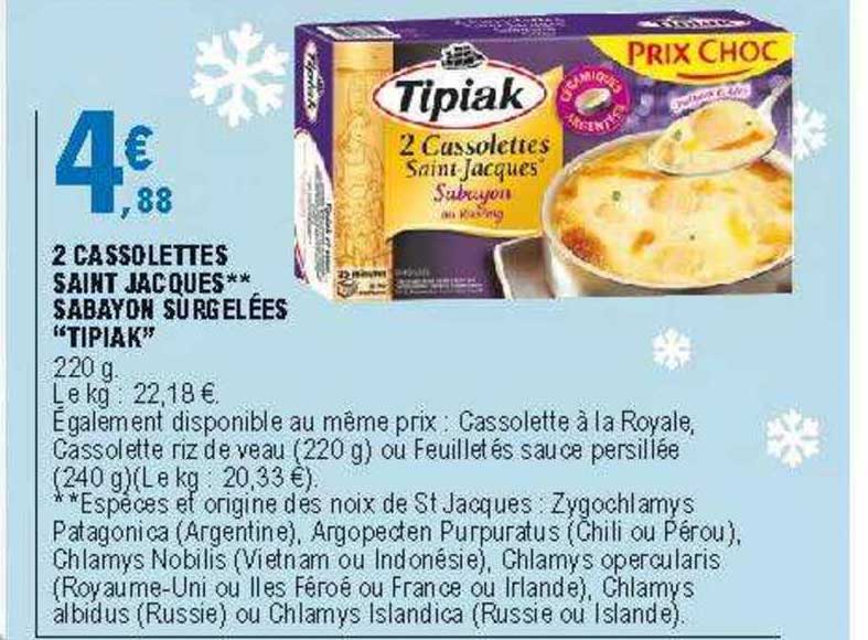 2 cassolettes saint jacques sabyon surgelées "tipiak"