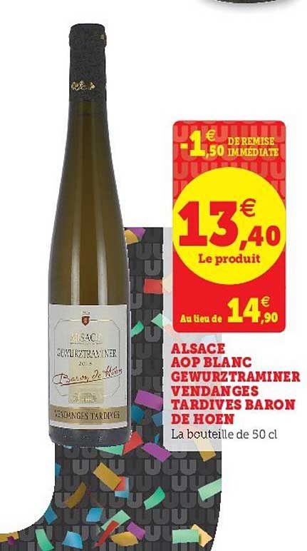alsace aop blanc gewurztraminer vendanges tardives baron de hoen