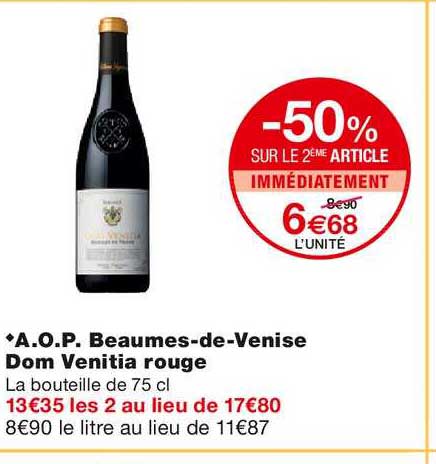 aop beaumes de venise dom venitia rouge -50% sur le 2ème