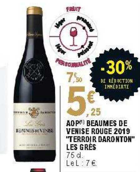 aop beaumes de venise rouge 2019 "terroir daronton" les grès -30% de réduction immédiate