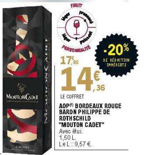 aop bordeaux rouge baron philippe de rothschild "mouton cadet" -30% de réduction immédiate