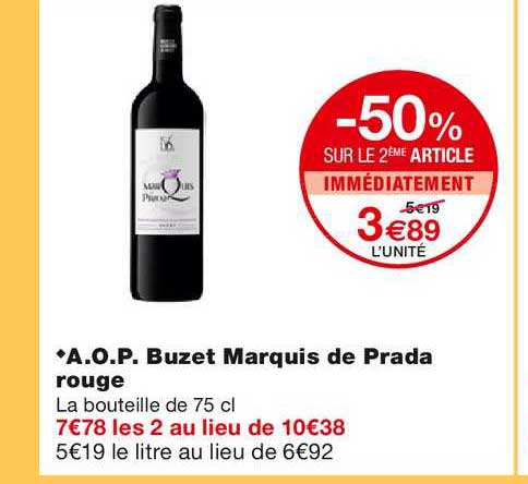 aop buzet marquis de prada rouge -50% sur le 2ème