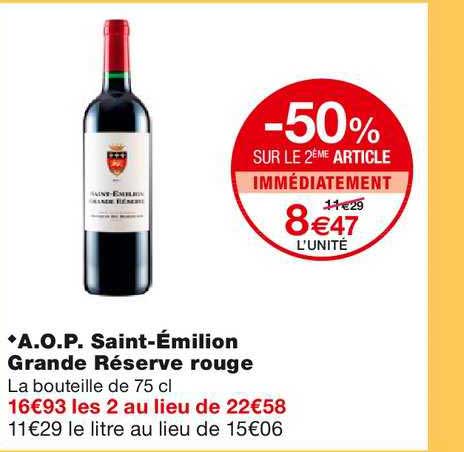 aop saint émilion grande réserve rouge -50% sur le 2ème