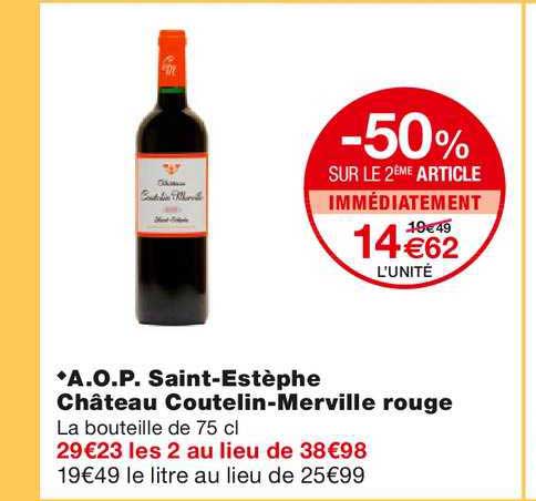 aop saint estèphe château coutelin merville rouge-50% sur le 2ème