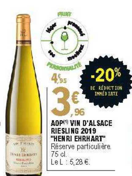 aop vin d'alsace riesling 2019 "henri ehrhart" -20% de réduction immédiate