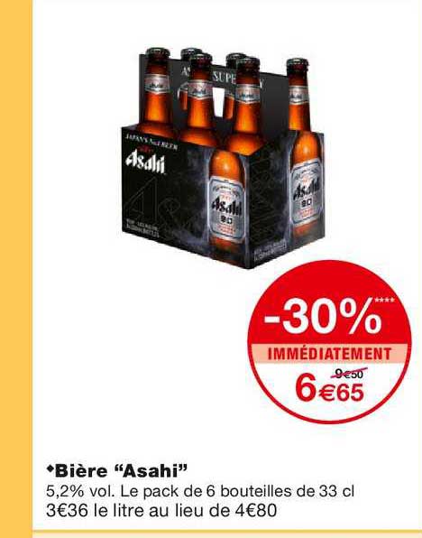 Bière Asahi -30% Immédiatement