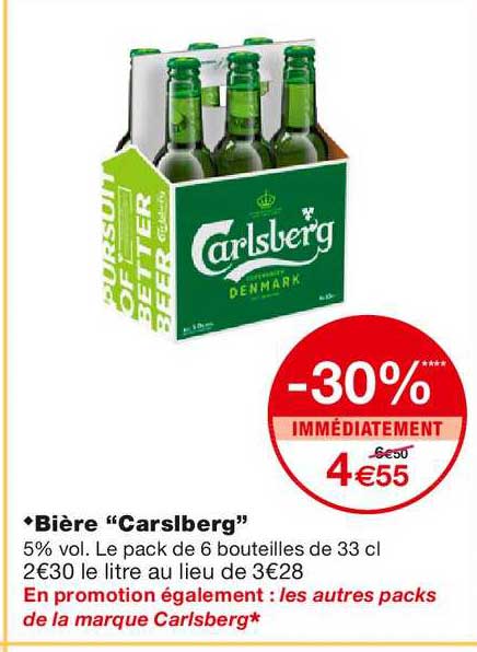 bière carslberg -30% immédiatement