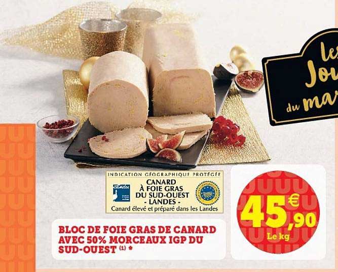 bloc de foie gras de canard avec 50% morceaux igp du sud-ouest