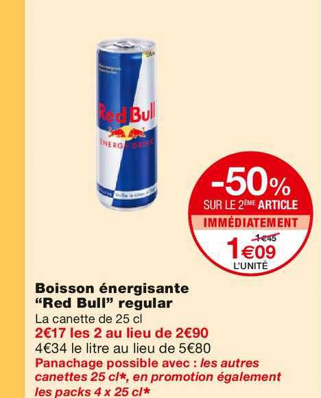 boisson énergisante  red bull regular -50% sur le 2ème