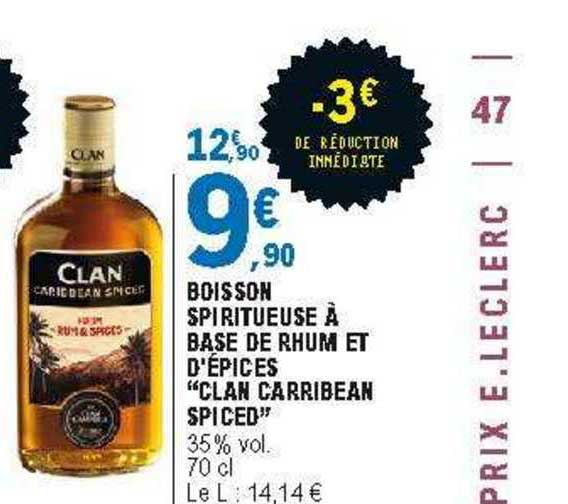 boisson spiritueuse à base de rhum et d'épices "clan carribean spiced"