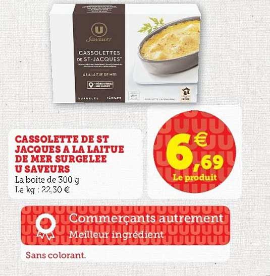 cassolette de st jacques à la laitue de mer surgelée u saveurs