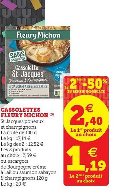 cassolettes fleury michon le 2ème à -60% en remise immédiate