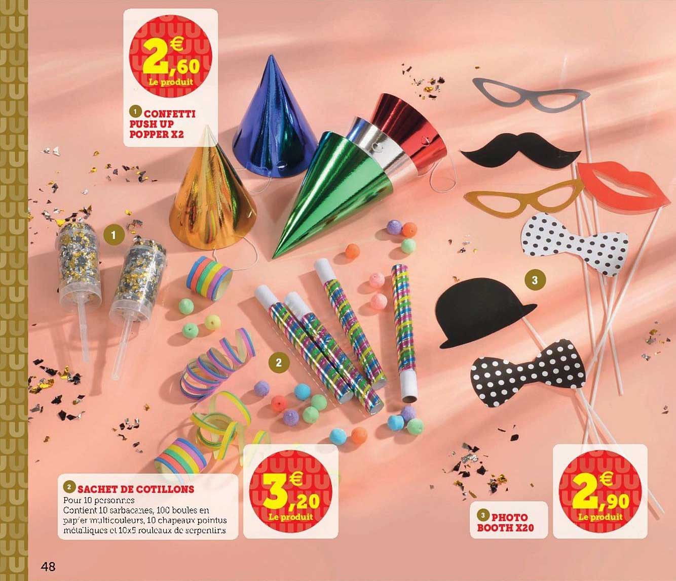 confetti push up popper x2, sachet de cotillons, photo booth x20