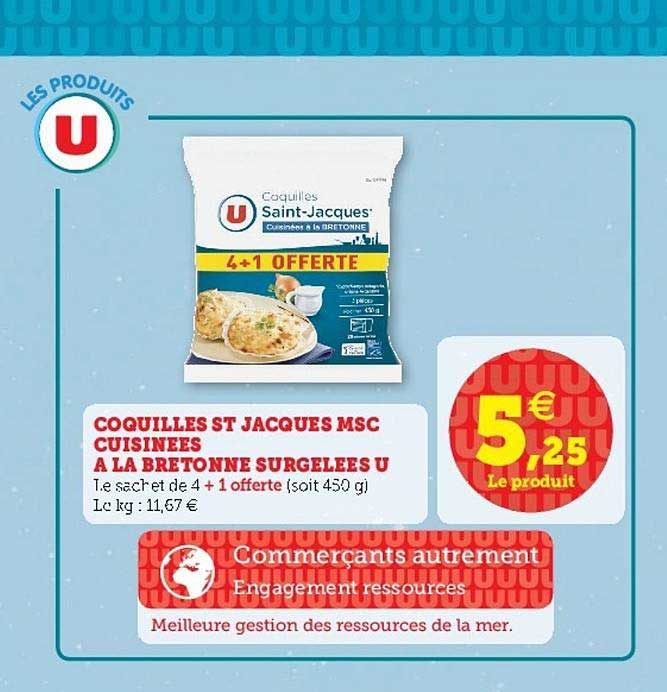 coquilles st jacques msc cuisinées à la bretonne surgelées u