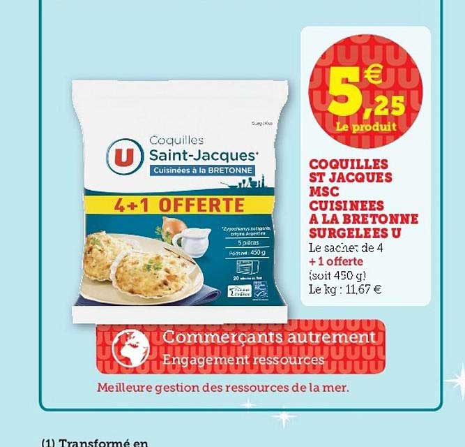 coquilles st jacques msc cuisinées à la bretonne surgelées u