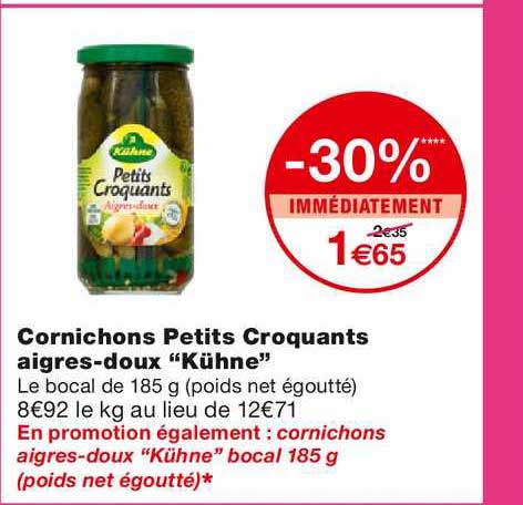 Cornichons Petits Croquants Aigres Doux Kühne -30% Immédiatement