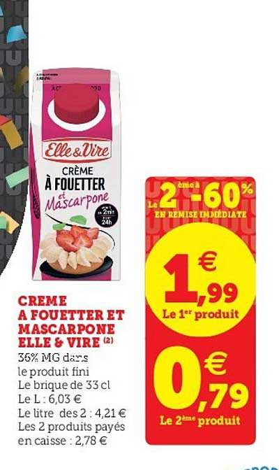 crème à fouetter et mascarpone elle & vire