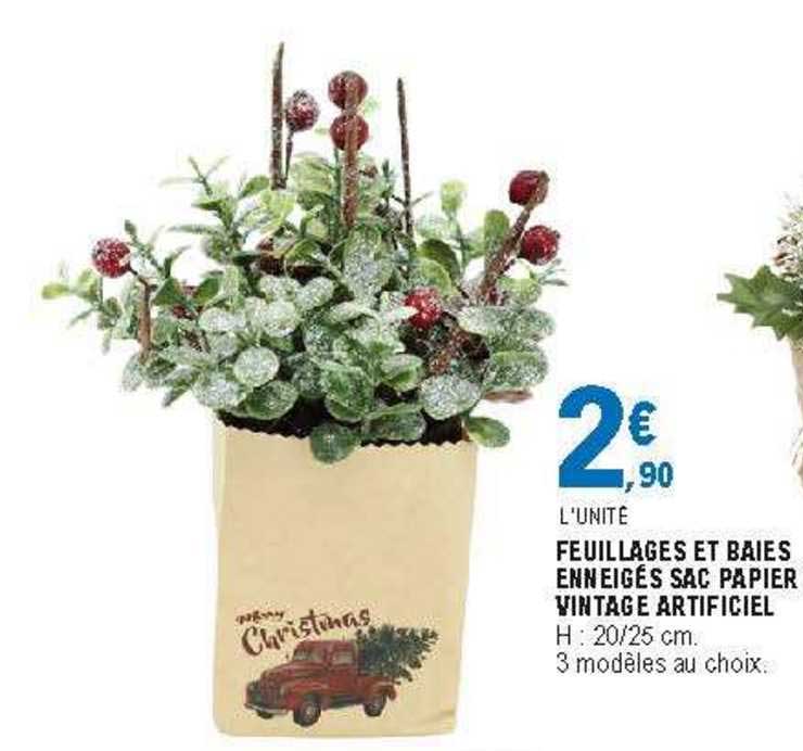 feuillages et baies enneigés sac papier vintage artificiel