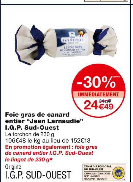 foie gras de canard entier "jean larnaudie" i.g.p. sud-ouest