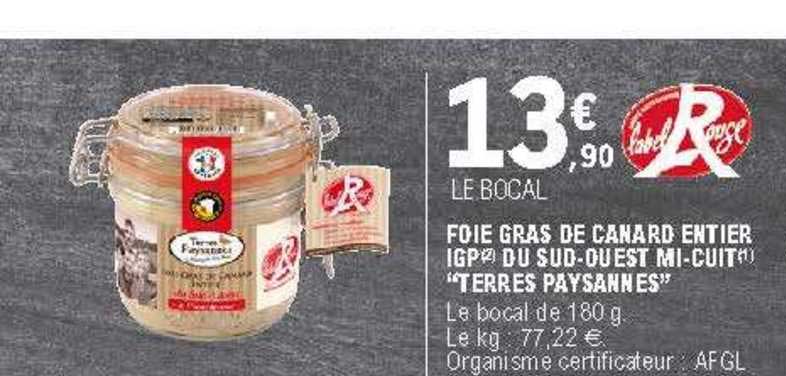 foie gras de canard entier igp du sud ouest mi cuit "terres paysannes"