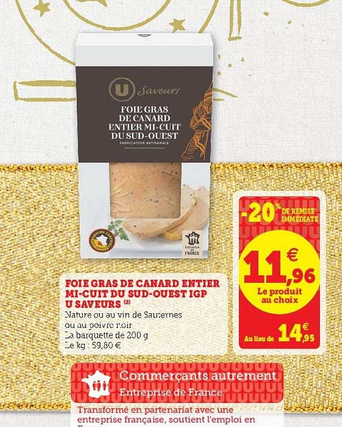 foie gras de canard entier mi-cuit du sud-ouest igp u saveurs