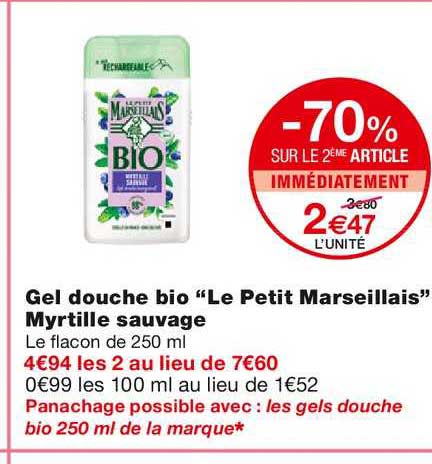 Gel Douche Bio "le Petit Marseillais" Myrtille Sauvage