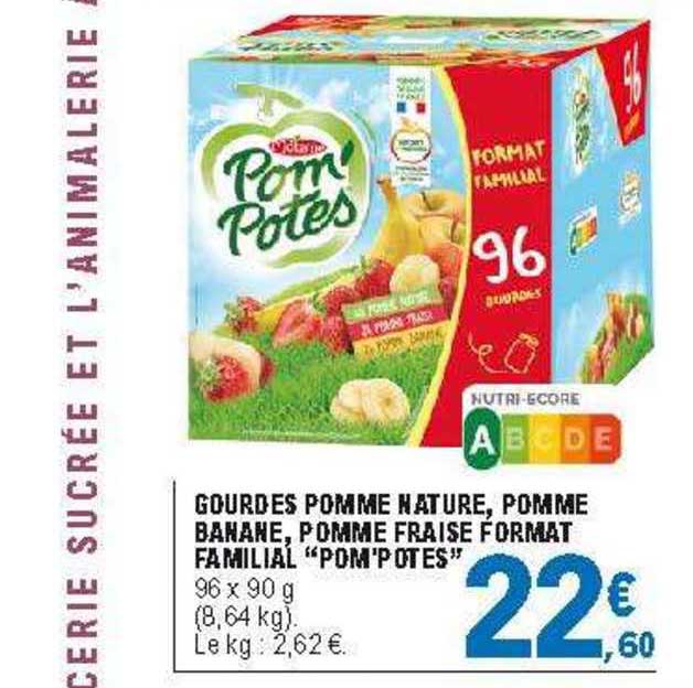 gourdes pomme nature, pomme banane, pomme fraise format familial "pom'potes"