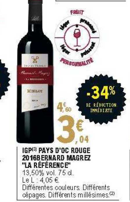 igp pays d'oc rouge 2016 bernard magrez "la référence" -34% de réduction immédiate