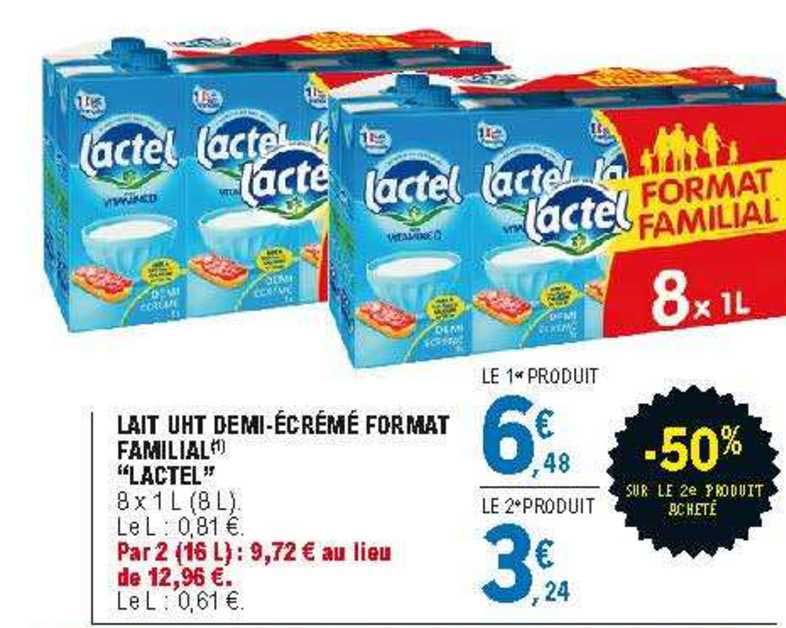 Lait Uht Demi-écrémé Format Familial "lactel"