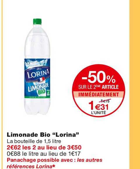 Limonade Bio Lorina -50% Sur Le 2ème