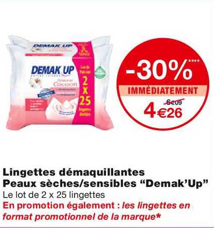 lingettes démaquillantes peaux sèches-sensibles "demak'up"