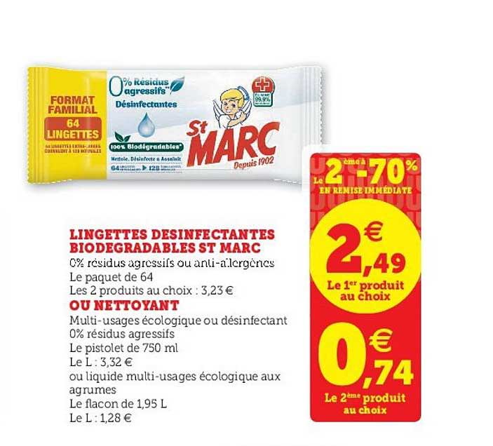 Lingettes Désinfectantes Biodégradables St Marc Ou Nettoyant
