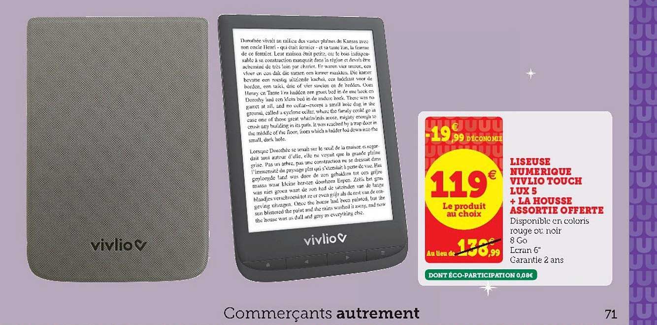 liseuse numérique vivlio touch lux 5 + la housse assortie offerte