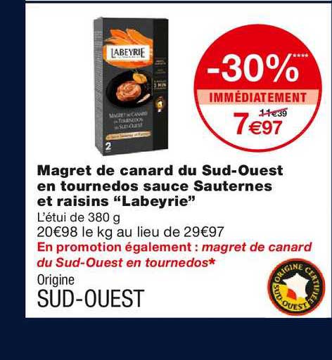 magret de canard du sud-ouest en tournedos sauce sauternes et raisins "labeyrie"