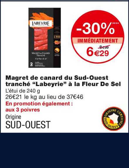 magret de canard du sud-ouest tranché "labeyrie" à la fleur de sel