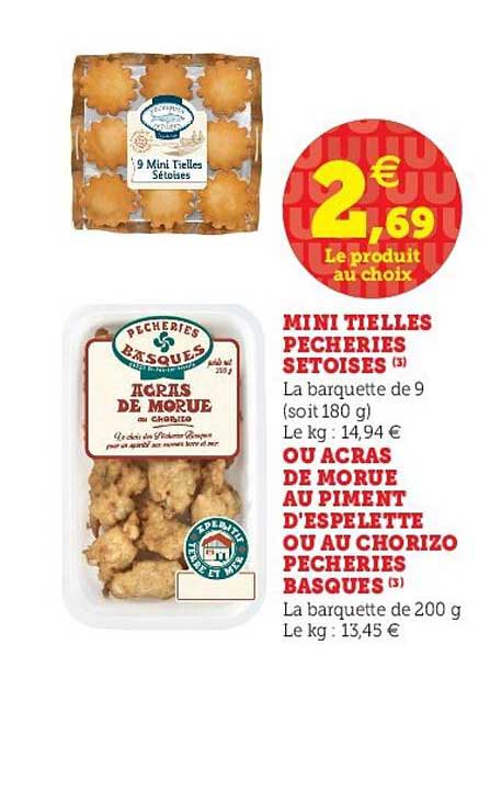 mini tielles pêcheries sétoises ou acras de morue au piment d'espelette ou au chorizo pêcheries basques