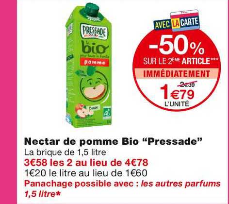Nectar De Pomme Bio Pressade -50% Sur Le 2ème